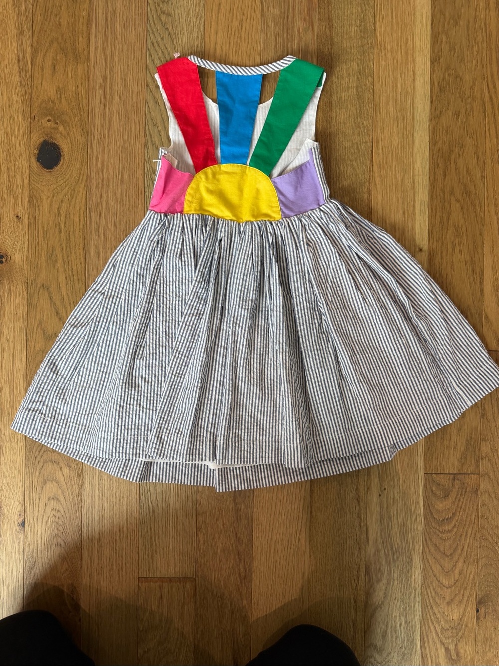 🌈 Mini Boden Zadie Rainbow Appliqué Back Dress - Navy/Ivory Stripe - 3-4Y - NWT - Picture 6 of 9